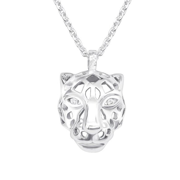 Sterling Silver CZ Cheetah Necklace - Picture 1 of 10